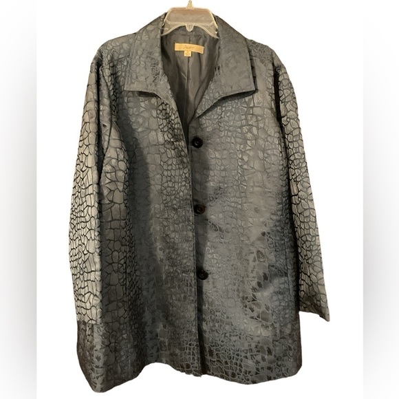 Niotto Blue on Blue Crocodile Pattern Button Up Pocketed Coat Size 3X - Picture 1 of 7